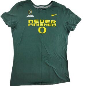 Oregon Ducks Shirt Women's XL Green NEVER FINISHED Slim Fit Nike Official